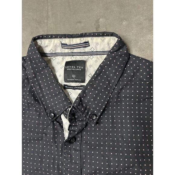 Level Ten Black Dot Casual Pocket Mens Short Sleeve‎ Button Up Shirt Medium - Picture 4 of 4